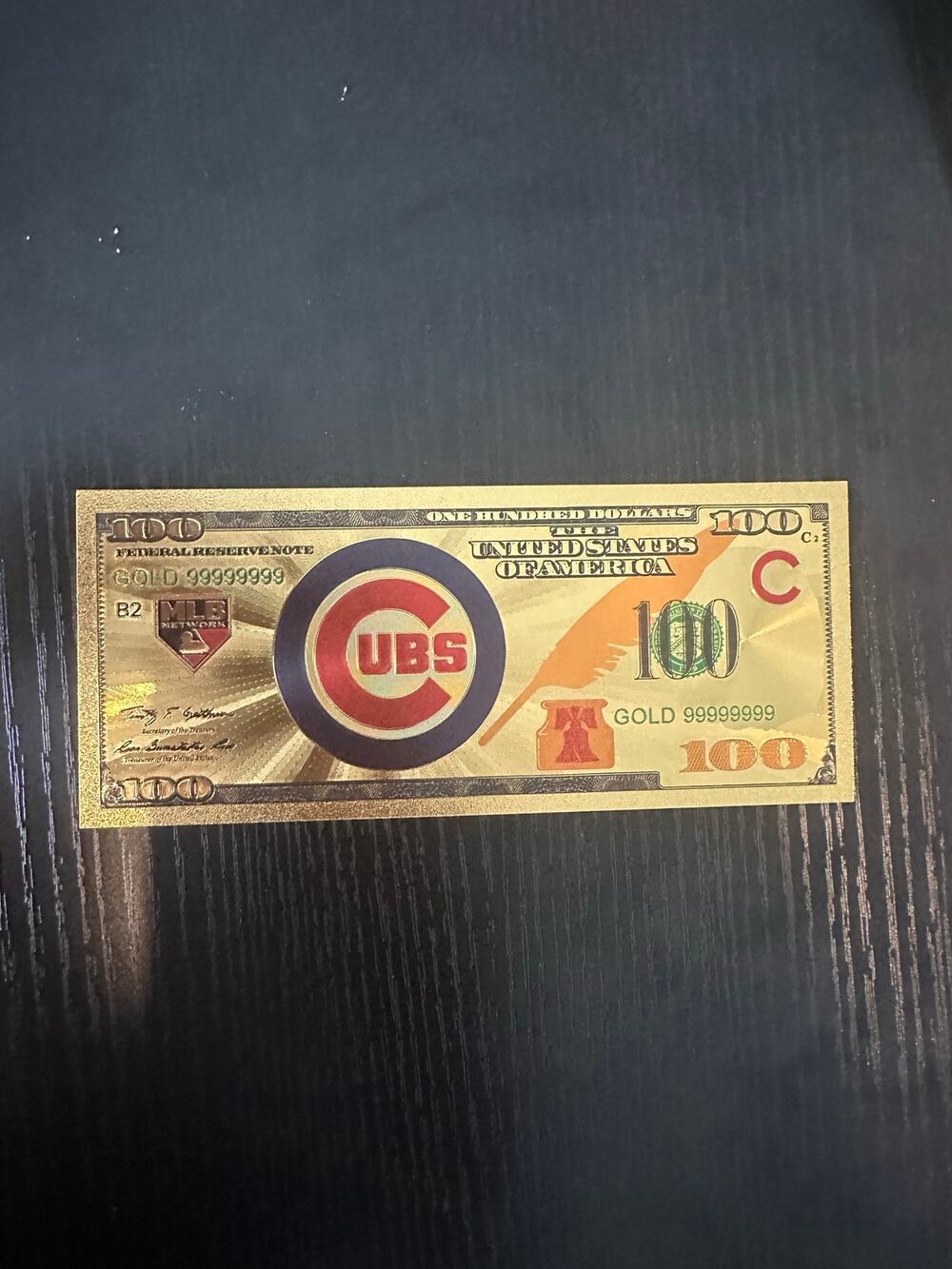 Chicago Cubs Baseball Gold Foil $100 Novelty Collectible Note